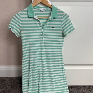 Lacoste Mint Green and White Striped Polo Dress